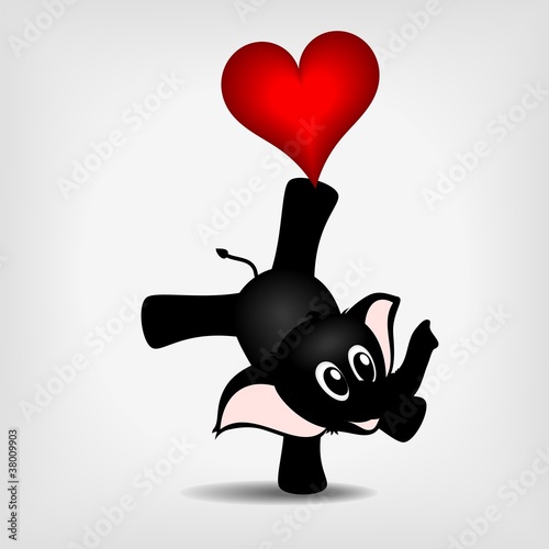 black little elephant  balancing with red heart