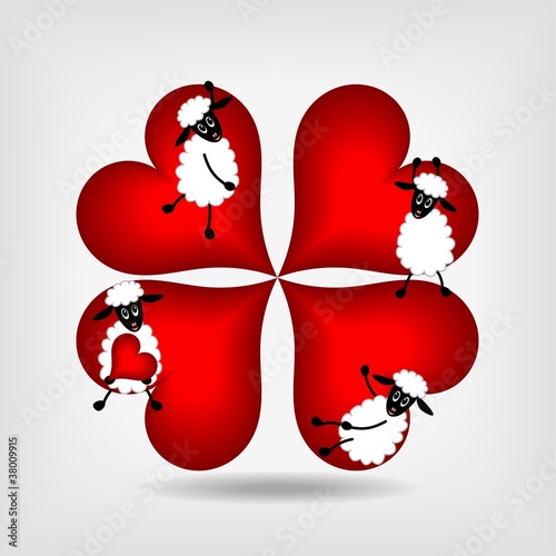 four hearts and four sheep
