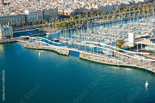 Photography Barcelona port view from the air.