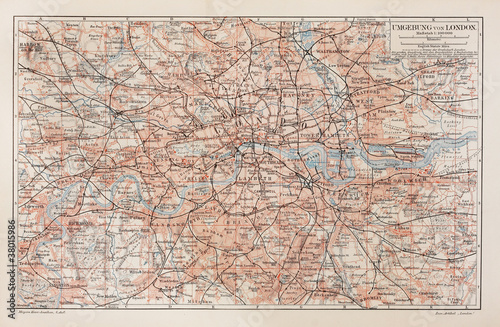 Vintage map of London and surroundings