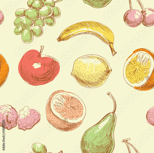 seamless pattern with fruits in hand drawn style