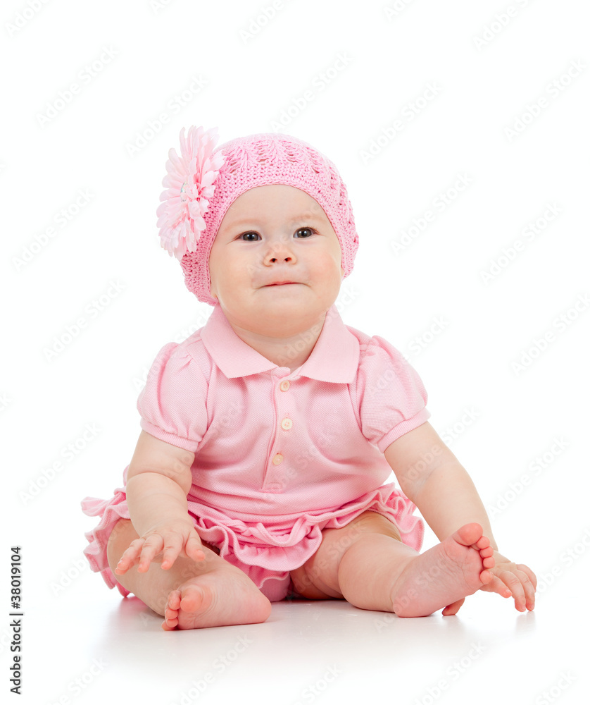 Little cute baby-girl in pink dress isolated Little cute baby-girl in pink dress isolated