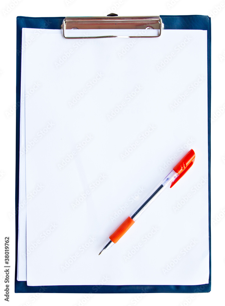 Dark blue file with shite paper isolated over white background . Dark blue file with shite paper isolated over white background .
