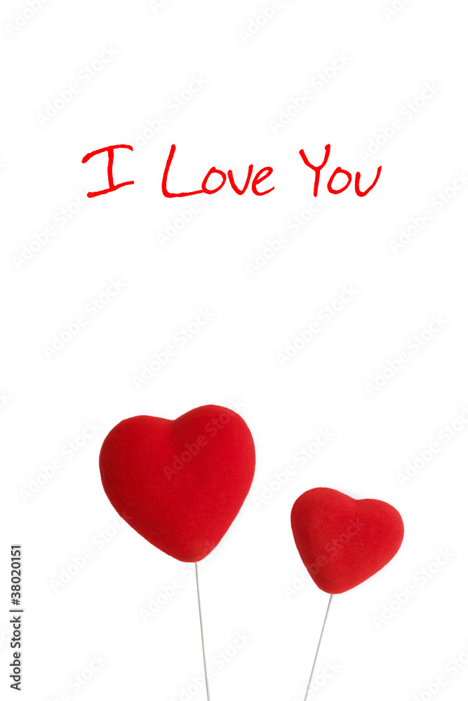 Valentine card with two hearts and sign