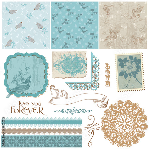 Scrapbook Design Elements - Vintage Birds and Flowers
