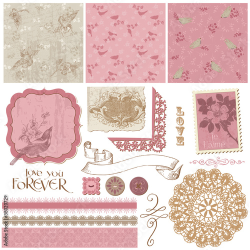 Scrapbook Design Elements - Vintage Birds and Flowers