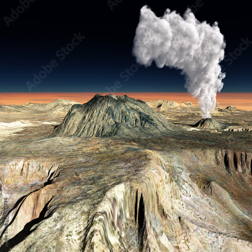 Volcanic eruption on the huge fault