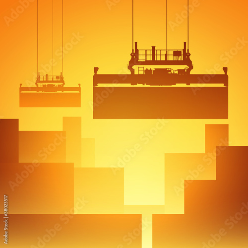 Freight Containers at the Docks with Crane