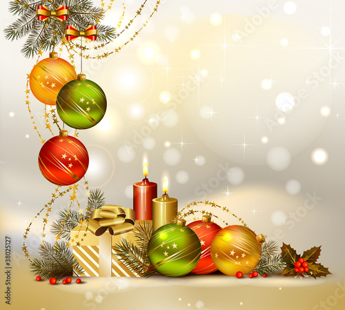 light Christmas background with evening balls