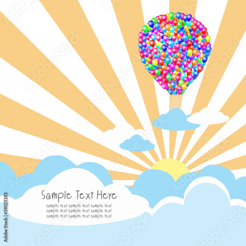 balloon with cloud and rays background