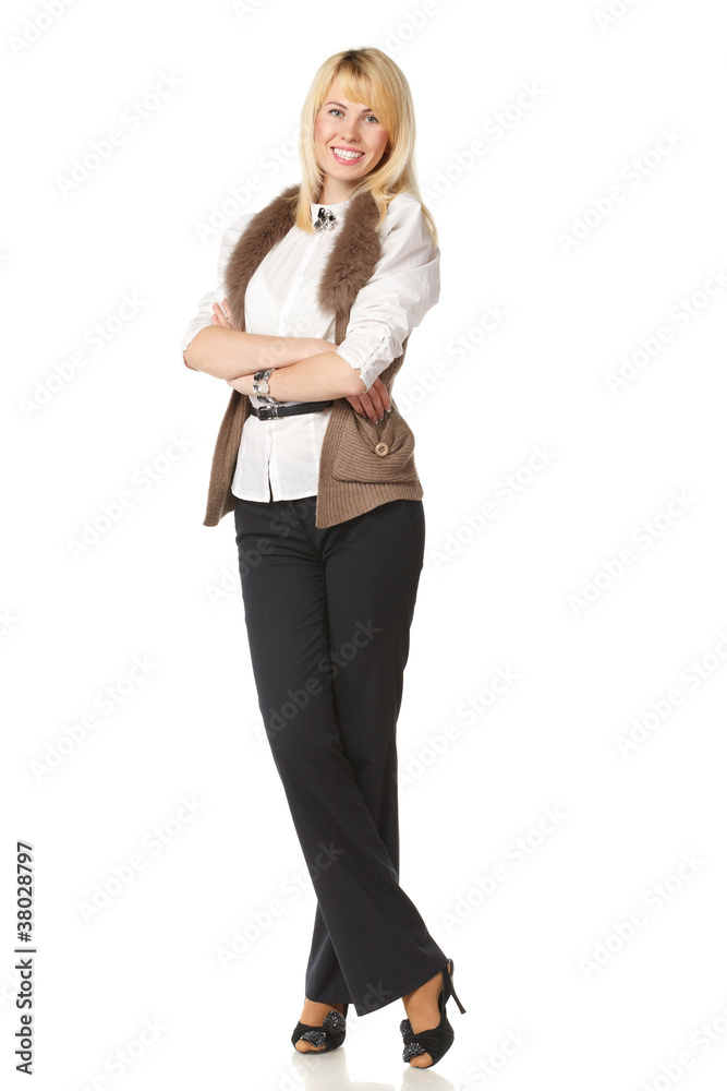 Business woman standing in full on white background Business woman standing in full on white background