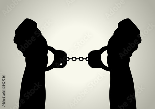 Silhouette illustration of human hands handcuffed