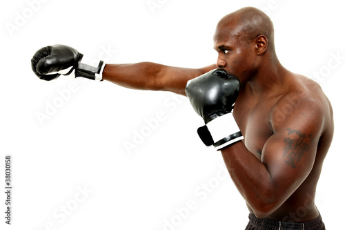 Attractive Black Male Boxer Over White © Ixepop