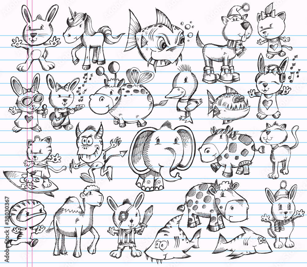 Obraz premium Doodle Sketch Animal Vector Design set