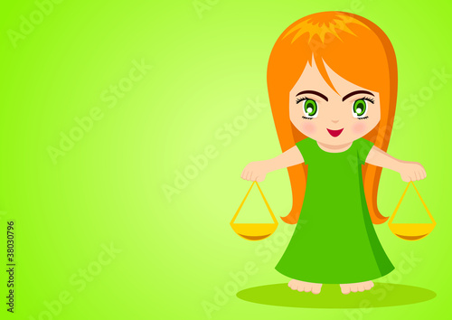 Cartoon illustration of Libra on green background