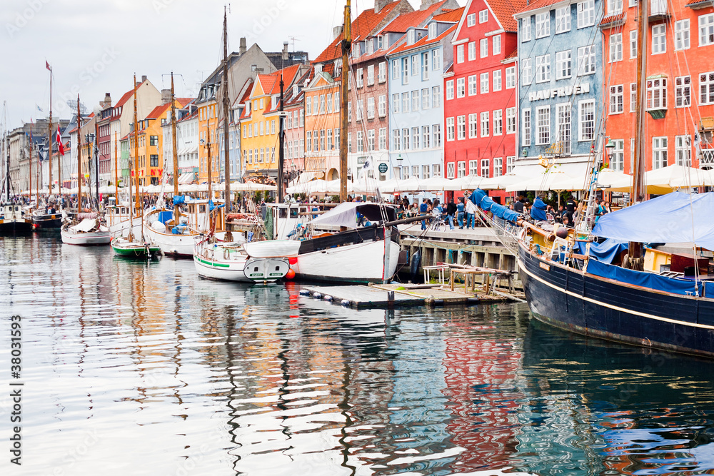 Nyhavn waterfront, canal in Copenhagen