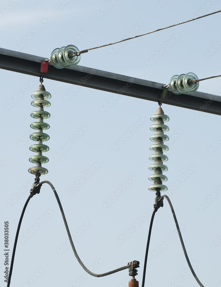 Obraz premium High-voltage wires and transformers