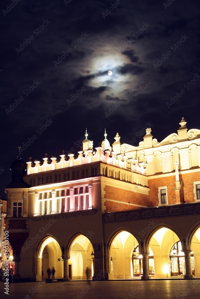 Naklejka premium fragment of Krakow's Cloth hall at night