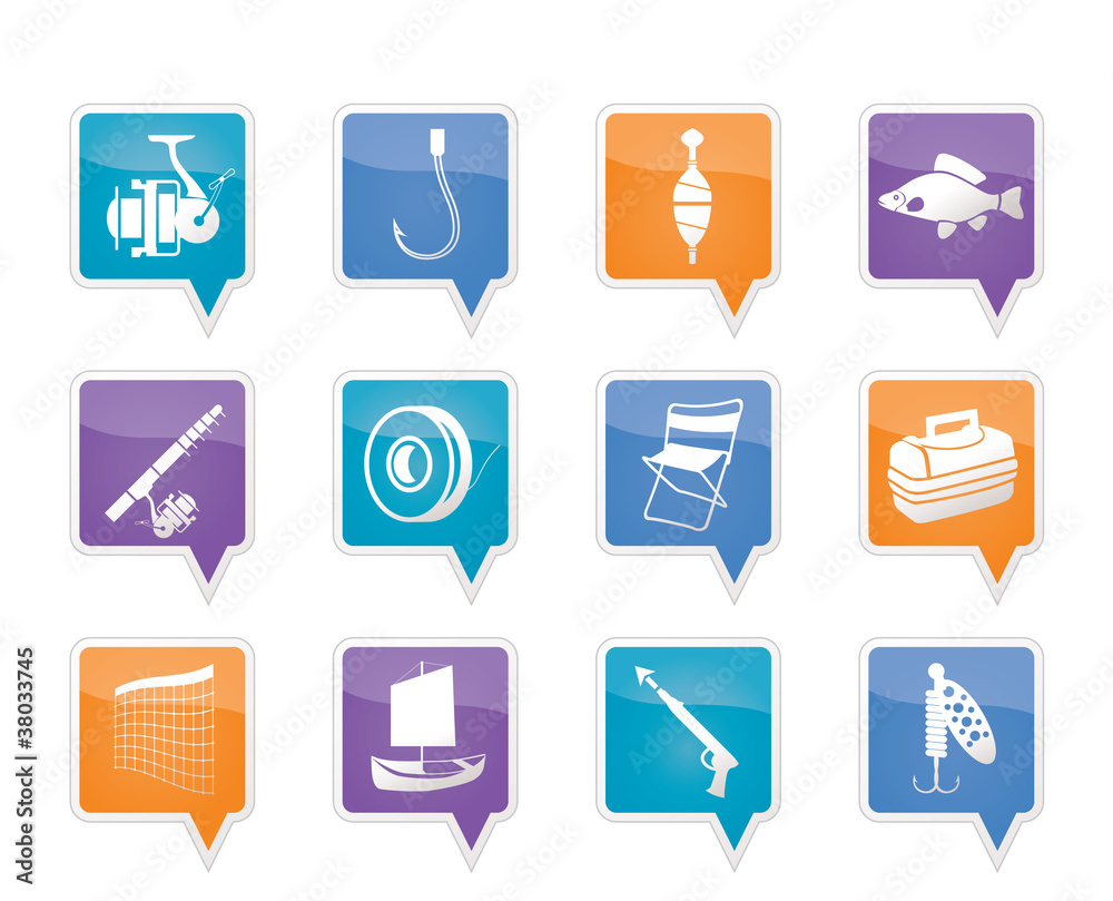 Fishing and holiday icons - vector icon set Fishing and holiday icons - vector icon set