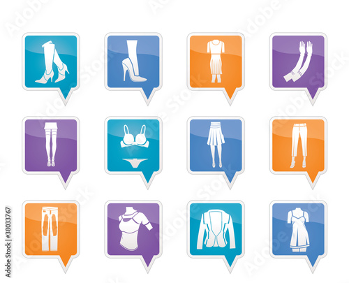 woman and female clothes  icons - vector icon set