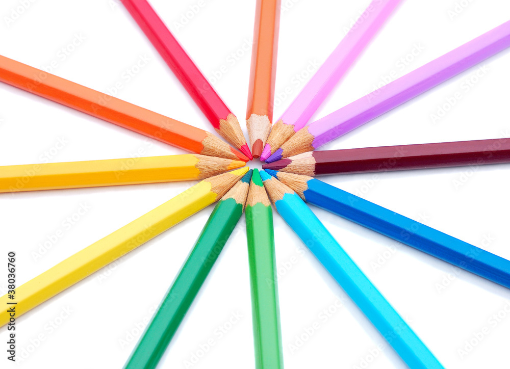 colourful pencils on white background colourful pencils on white background