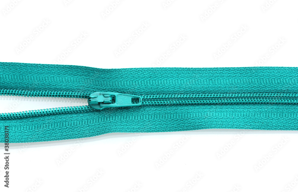 Green zipper isolated on white