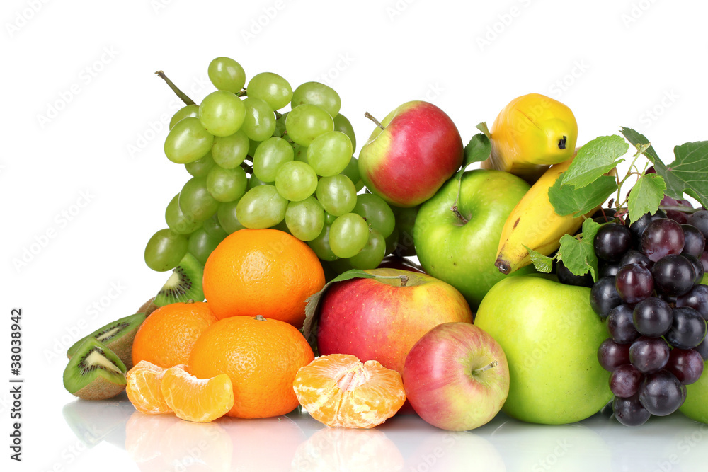 Ripe juicy fruits isolated on white