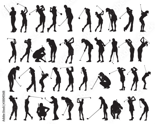 Fotografie, Obraz 40 female golf poses silhouette