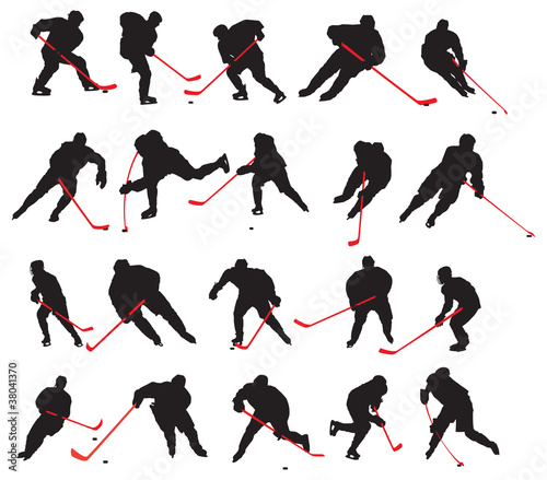20 detail ice hockey poses in silhouette