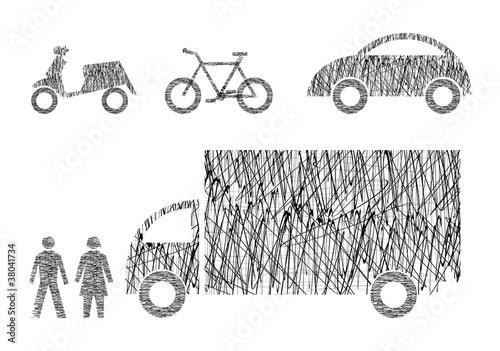 diverse Fahrzeuge, schraffiert
