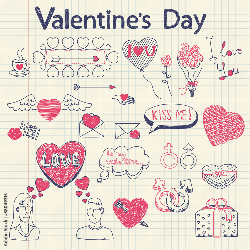 Valentine doodles set. Vector illustration. Valentine doodles set. Vector illustration.
