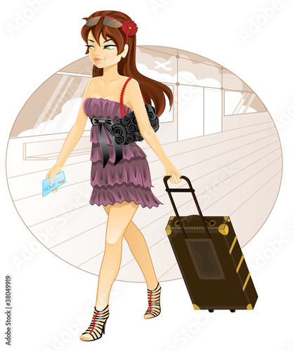 Travel girl - Beautiful woman with luggage traveling