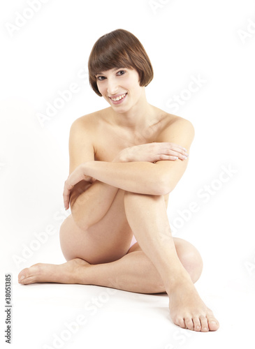 beautiful healthy naked woman portrait on white background