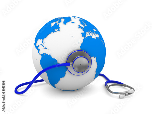 Stethoscope and globe on wh...