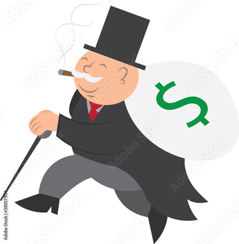 Isolated man running with bag of money