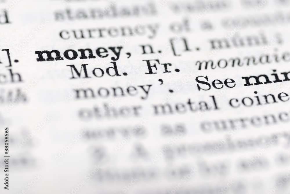Money; Definition in English Dictionary. - obrazy, fototapety, plakaty 