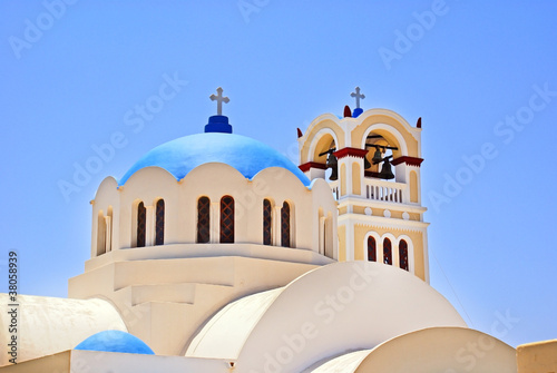 A view of a couple of the famous blue domed churches