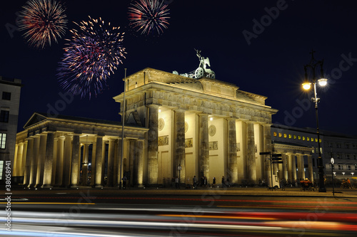 Brandenburg gate illuminated at night in Berlin