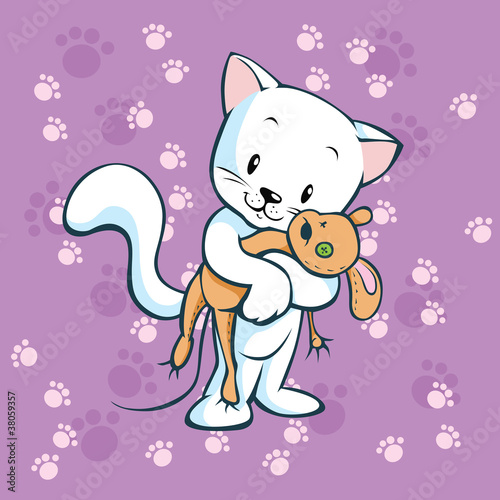 cute kitty hold mouse