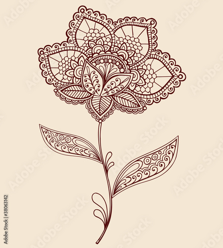 Lace Henna Flower Doodle Vector Illustration #38063142