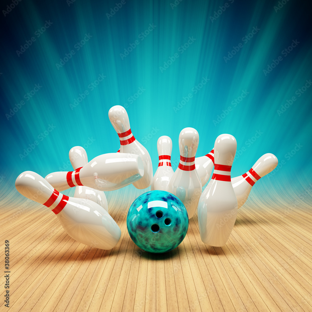 Fototapeta premium Bowling Strike blau