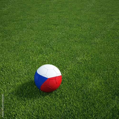 Czech soccerball lying on a grass field