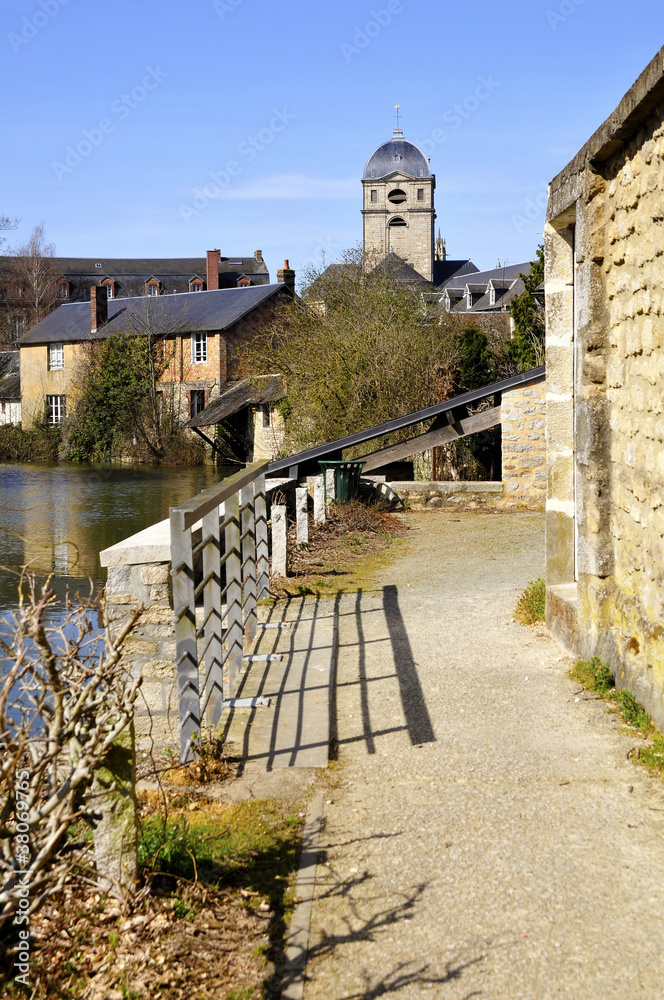 Sarthe river bank at Alençon in France