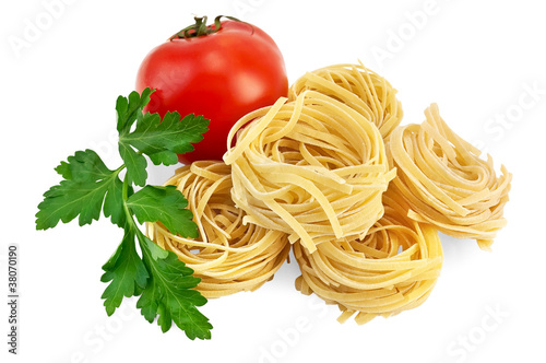 Noodles twisted with tomato and parsley