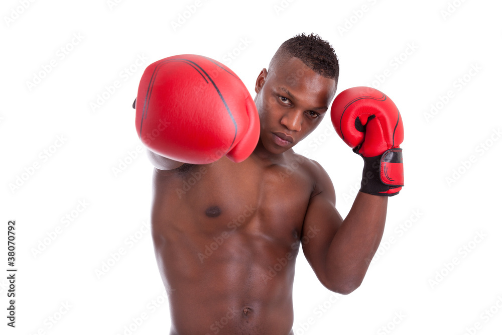 Young muscular african american man with boxing gloves Young muscular african american man with boxing gloves