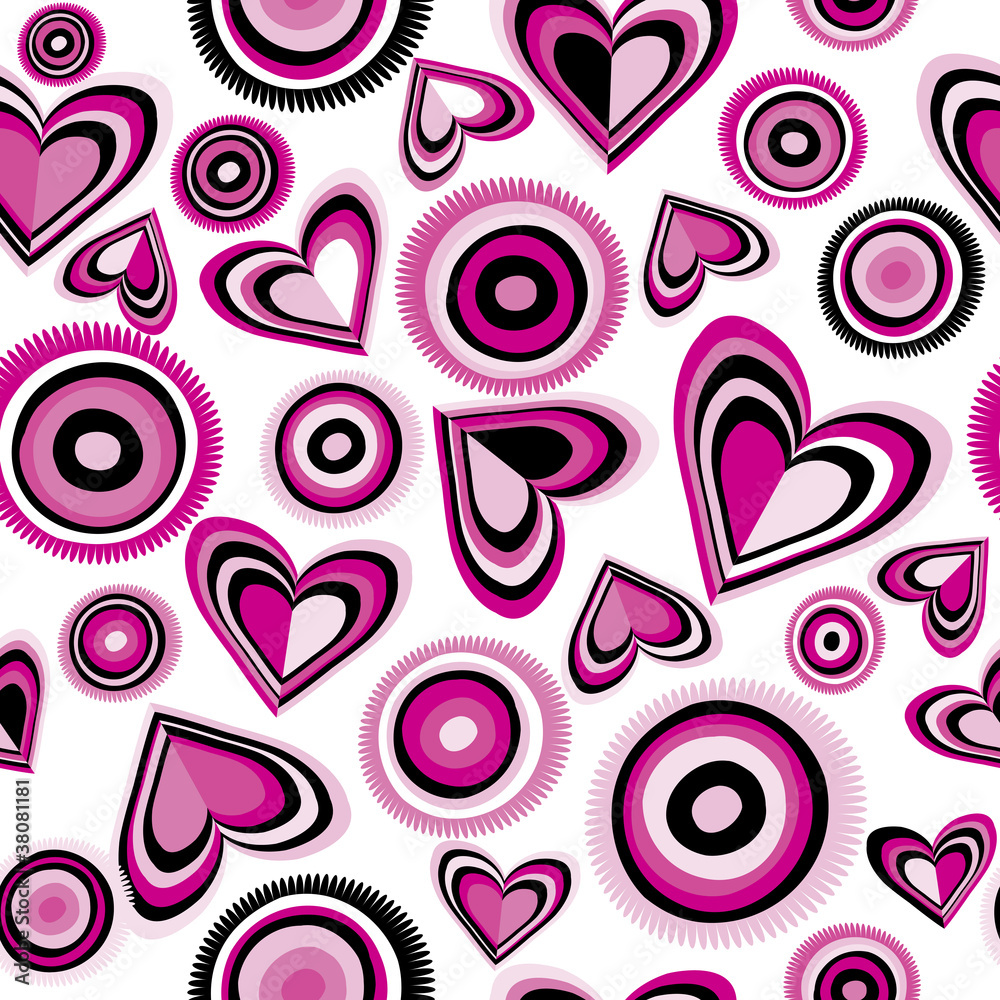 Fototapeta premium Background with pink hearts and circles