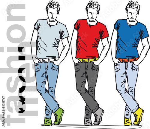 Sketch of fashion handsome man. Vector illustration