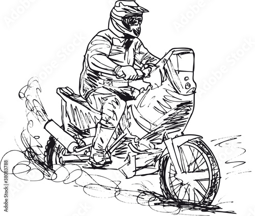 Sketch of motocross bike increase speed in track. Vector illustr