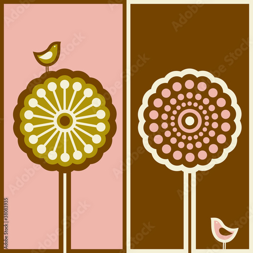 Cute bird and arabesque tree. Vector illustration.