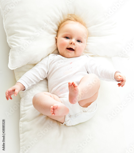 Beaufiful caucasian infant baby girl isolated on white
